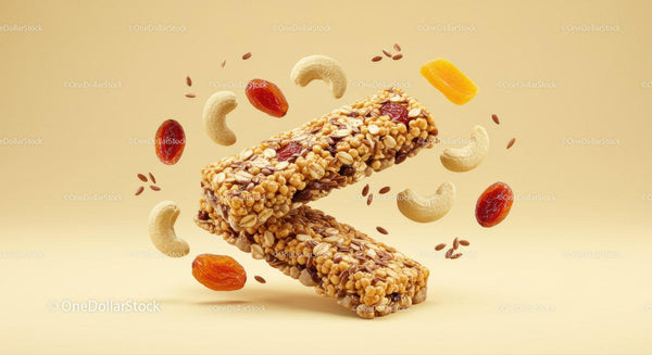 Healthy granola bars with nuts and dried fruits floating