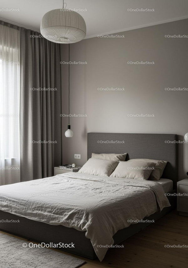 Elegant Modern Bedroom with Gray Upholstered Headboard and Soft Lighting