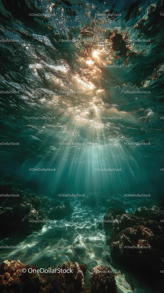 Enchanting Underwater Scene with Sunlight and Bubbles