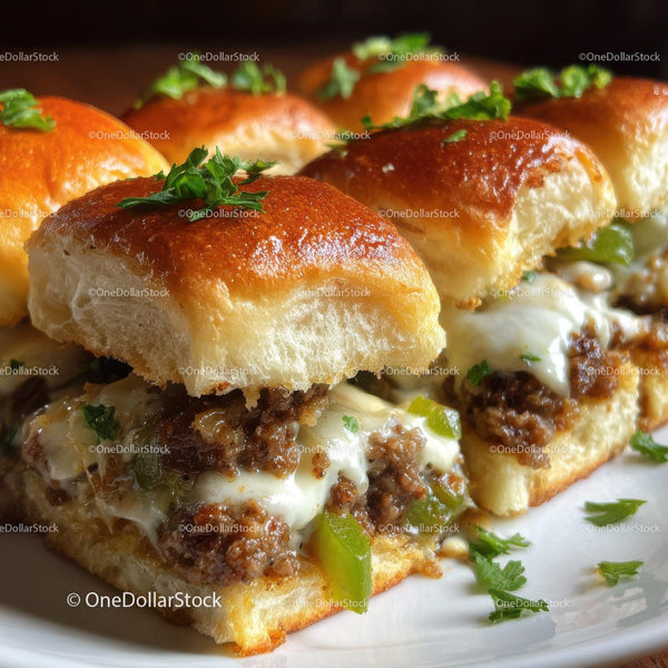 Juicy Beef Cheeseburgers with Fresh Parsley on Toasted Buns