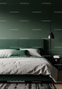 Elegant Green Bedroom with Cozy Bed and Modern Lighting