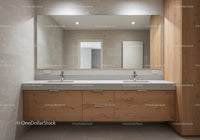 Modern Bathroom with Wooden Cabinet and Large Mirror
