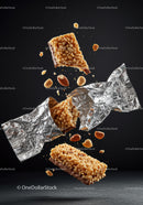 Crunchy Nut Bar with Almonds and Peanuts Flying Out