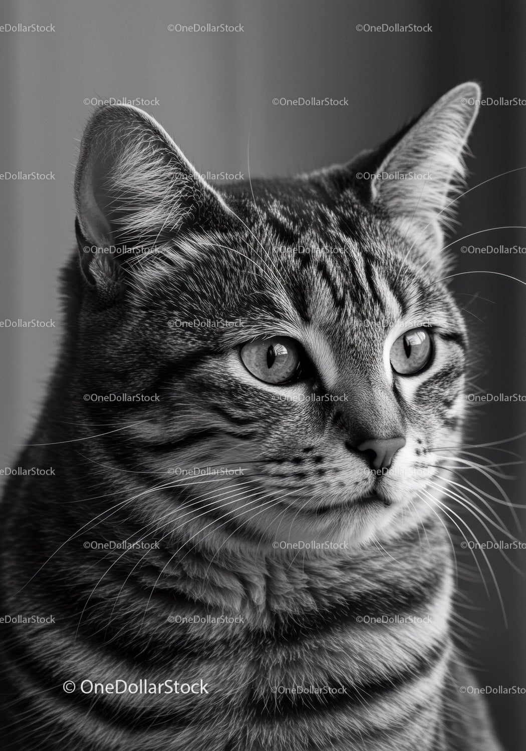 Close-up portrait of a focused tabby cat