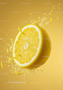 Fresh Lemon Slice Splashing in Vibrant Yellow Liquid