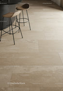 Contemporary Kitchen with Beige Tile Flooring and Stylish Bar Stools