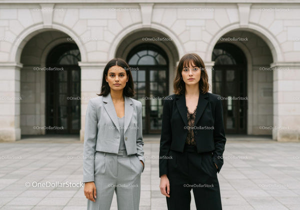 Stylowe Kobiety Biznesu Stojące na Zewnątrz w Miejskim Otoczeniu