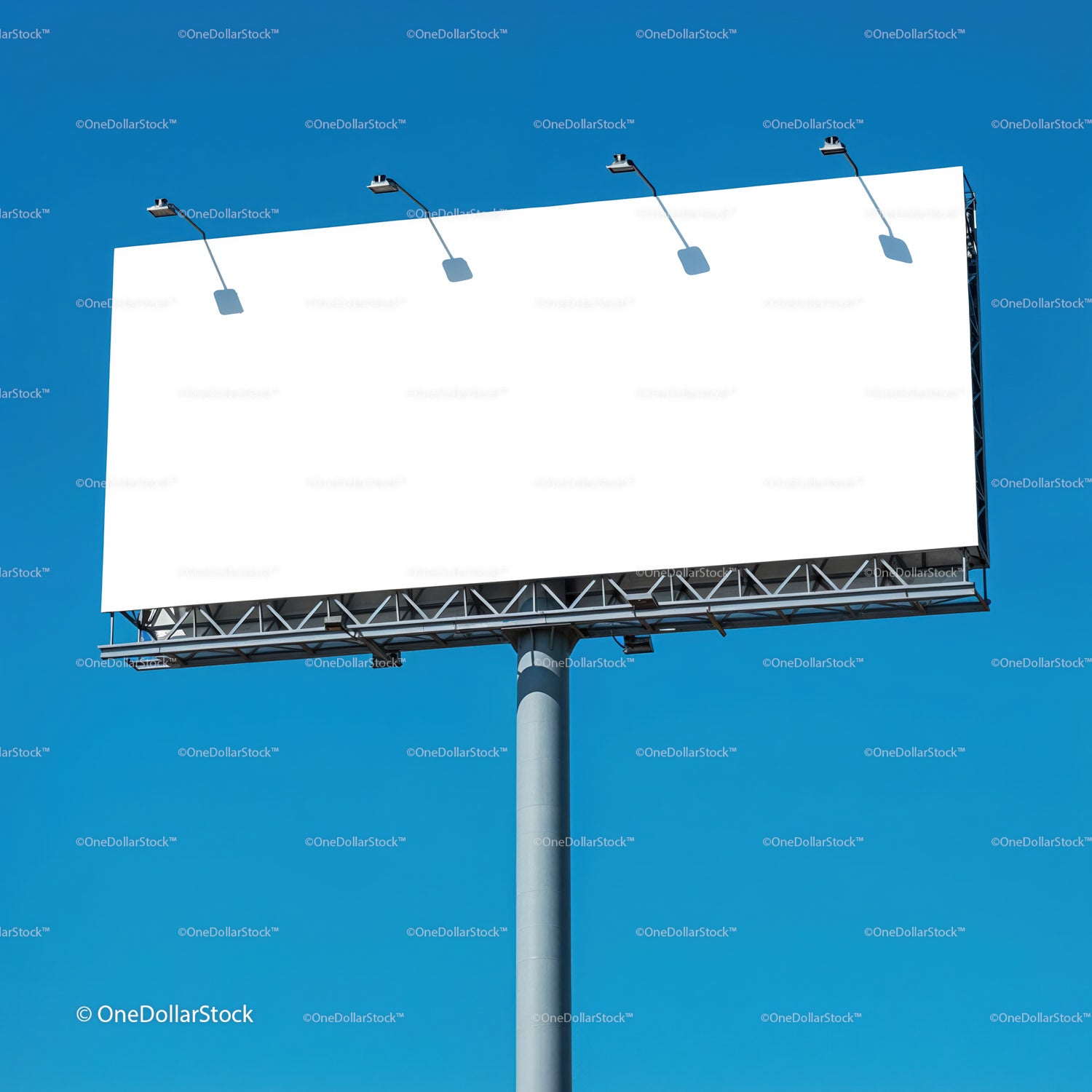 Blank billboard against clear blue sky background