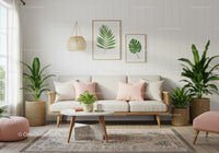 Bright cozy living room with natural decor and plants