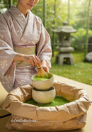 Woman Preparing Traditional Japanese Matcha Tea Outdoors