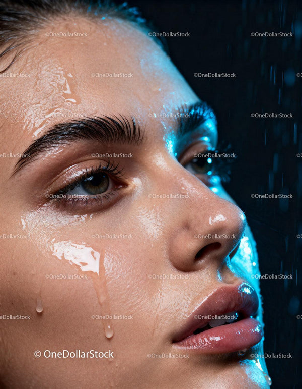 Close up of young woman with wet glowing skin