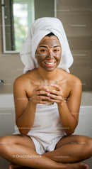 Young Woman with Facial Mask Smiling During Skincare Routine