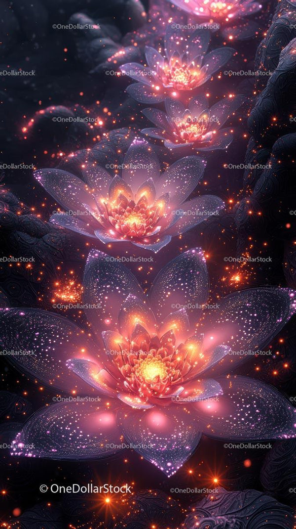 Glowing Fantasy Flower Scene with Sparkling Light Effects