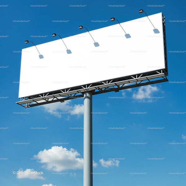 Large blank billboard against clear blue sky JPG Mockup Image