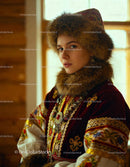 Young Woman Wearing Traditional Russian Fur and Embroidered Costume