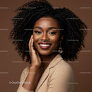 Portrait of a Happy Woman with Curly Hair and Bright Smile