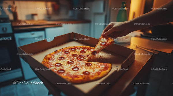 Fresh Pepperoni Pizza in a Cardboard Box Ready to Be Enjoyed