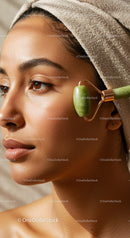 Close-up of a Woman with Jade Roller Facial Treatment for Glowing Skin