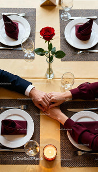 Couple Holding Hands Over Romantic Dinner Table
