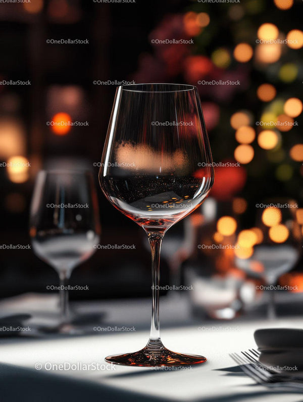 Elegancki kieliszek do wina w ciepłej restauracyjnej scenerii z efektami bokeh