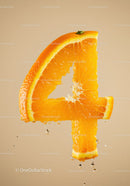 Fresh Orange Slice Shaped Like Number Four With Dripping Juice