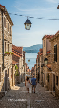 Charming Mediterranean Village with Cobblestone Streets and Seaside View