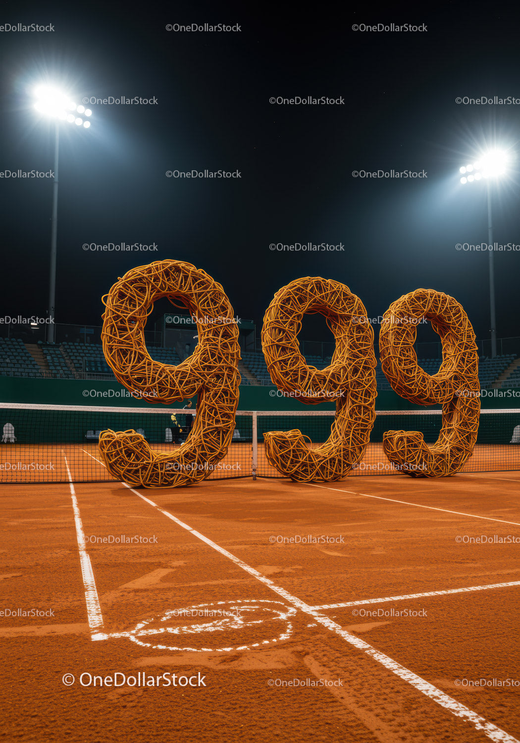Large Woven 999 Numbers on Night Tennis Court