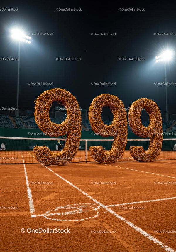 Large Woven 999 Numbers on Night Tennis Court