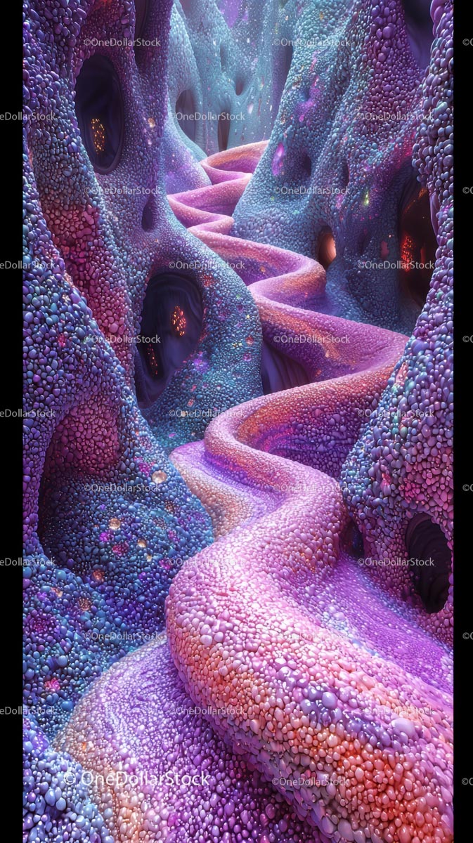 Vibrant Surreal Cave With Glowing Textures and Psychedelic Colors