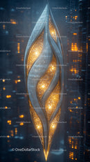 Futuristic Illuminated Skyscraper with Modern Architectural Design in City