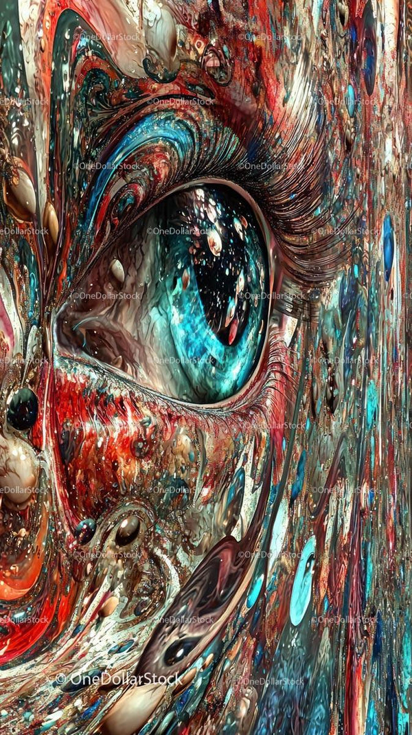 Abstract Eye Artwork with Vibrant Swirling Colors and Fluid Art