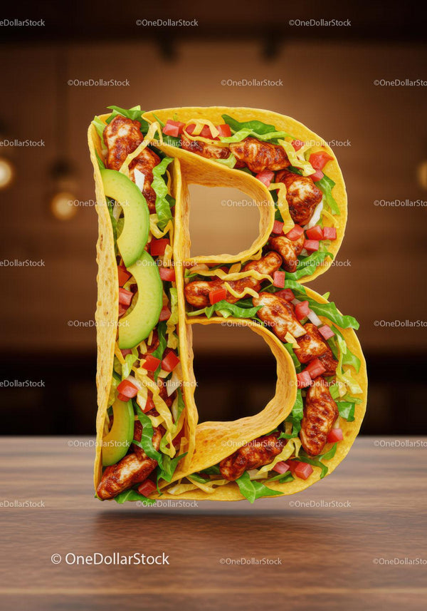 Letter B Shaped Spicy Chicken Taco with Fresh Vegetables