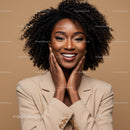 Beautiful African American Woman with Curly Hair and Bright Smile
