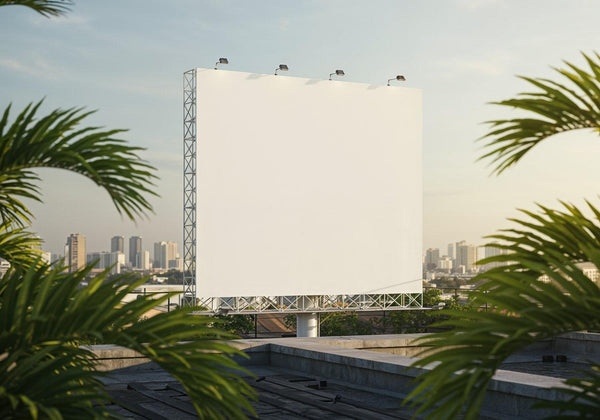 Blank Advertising Billboard on Urban Rooftop at Sunset JPG Mockup Image