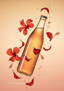 Refreshing Bottle with Floating Red Hibiscus Flowers