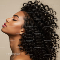 Close-up profile of woman with voluminous curly hair