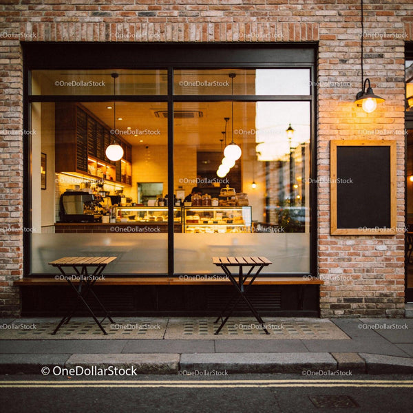 Cozy Urban Café with Outdoor Seating at Dusk