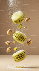 Green Pistachio Macarons with Powdered Sugar Sprinkle