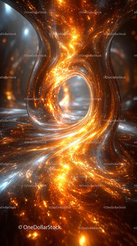 Futuristic Cosmic Tunnel with Glowing Orange Lights and Metallic Finish