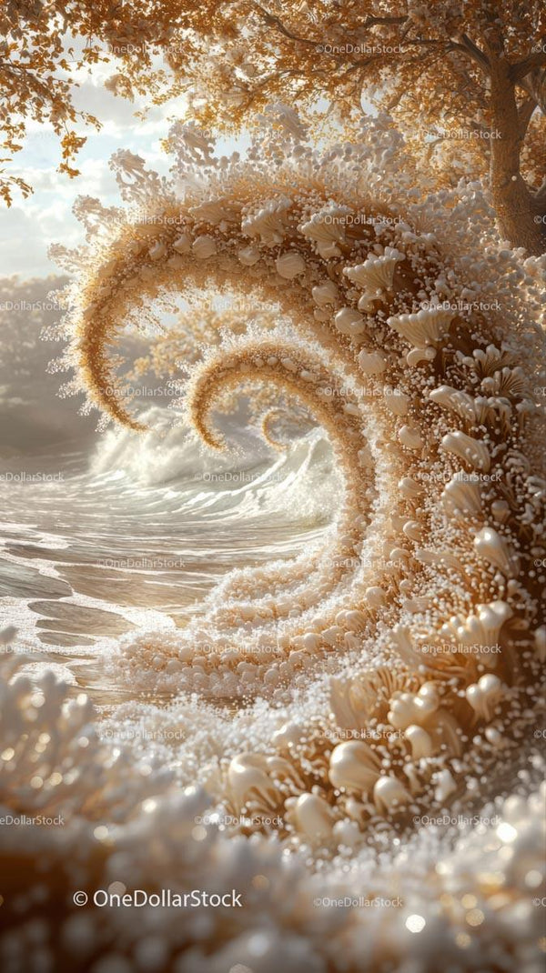 Magical Seashell Spiral on Sandy Beach with Sunset Sky