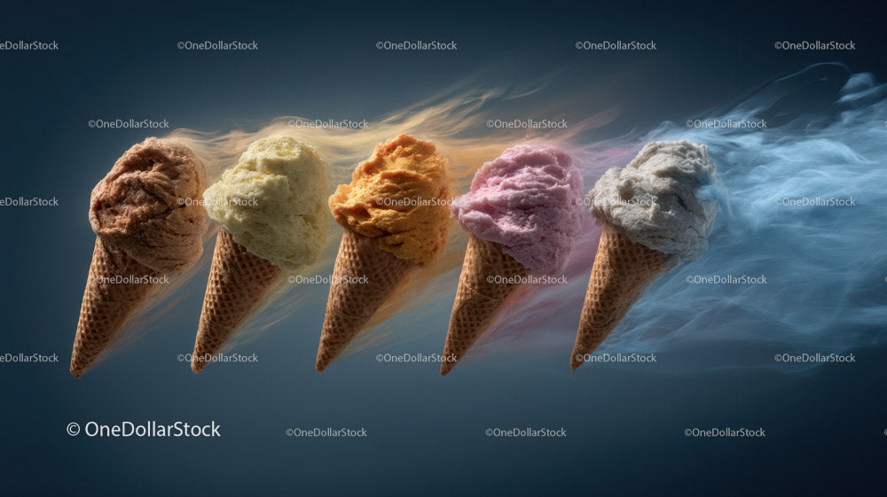 Colorful Ice Cream Cones in Waffle Cones with Vibrant Flavors
