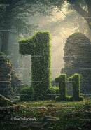 Lush Green Ivy Covering Large Number One in Ancient Forest