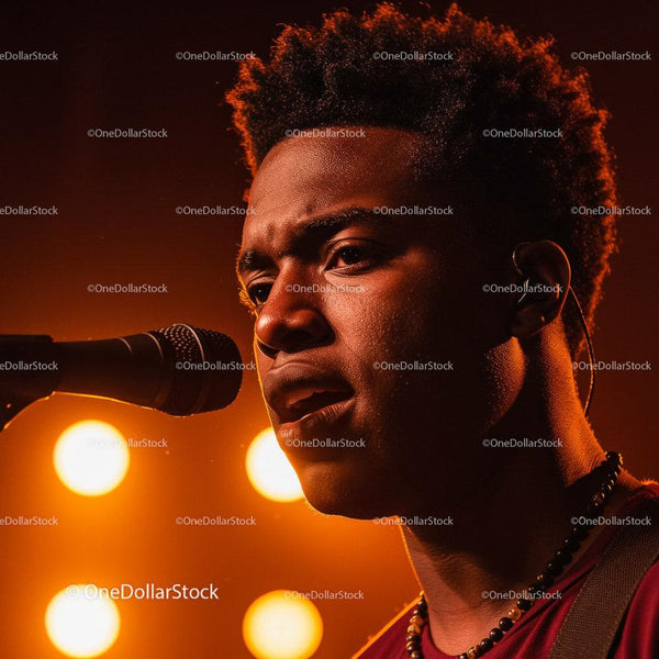 Dynamic Male Singer Performing Under Vibrant Stage Lights Stock Photo Bundle (13 JPG Files)