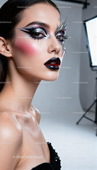 Artistic silver and black avant-garde makeup portrait