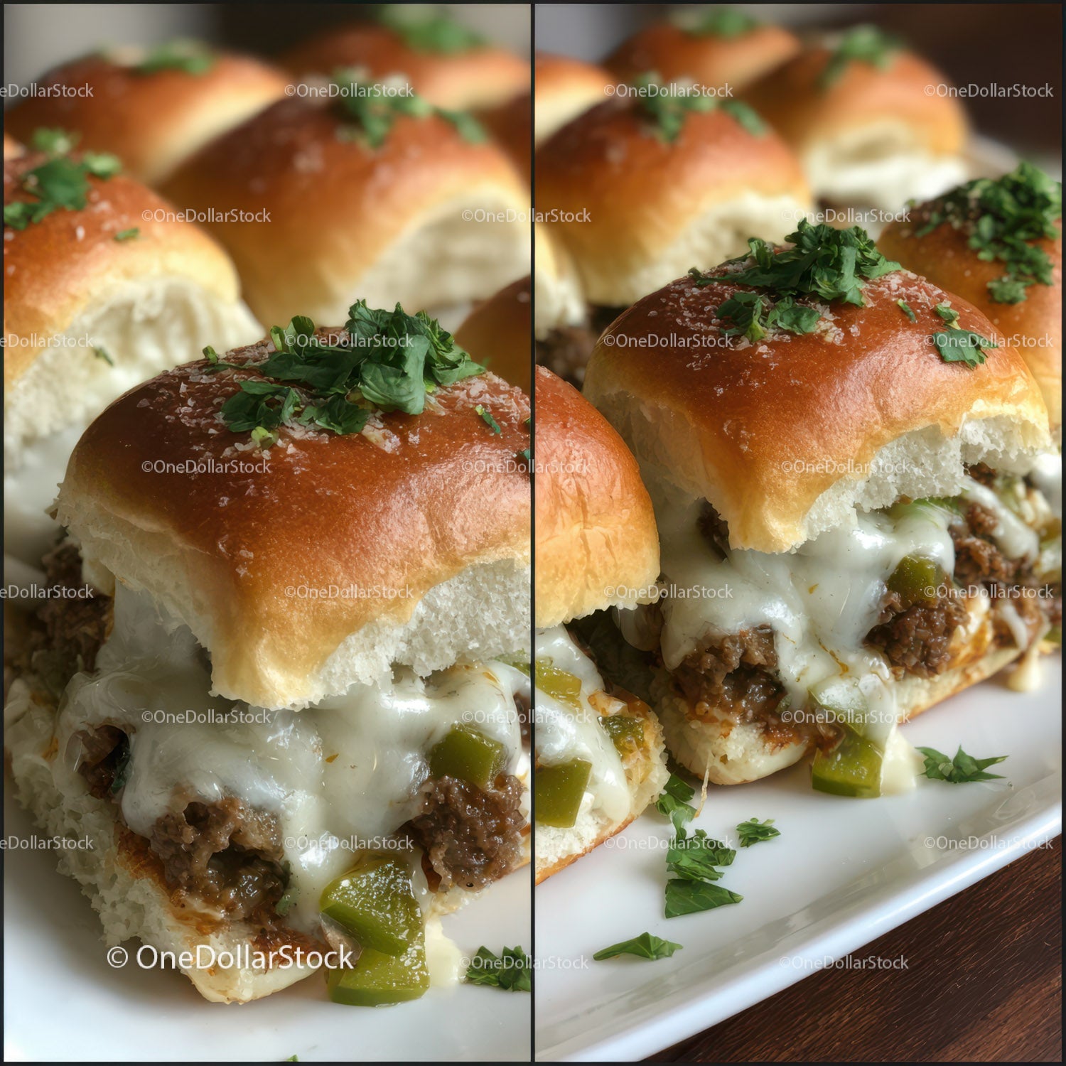 Golden Baked Meat Filled Buns with Creamy Filling and Herbs