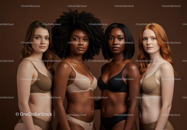 Diverse women confidently posing in elegant lingerie