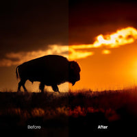 Before and after Sunset LUT Pack effect