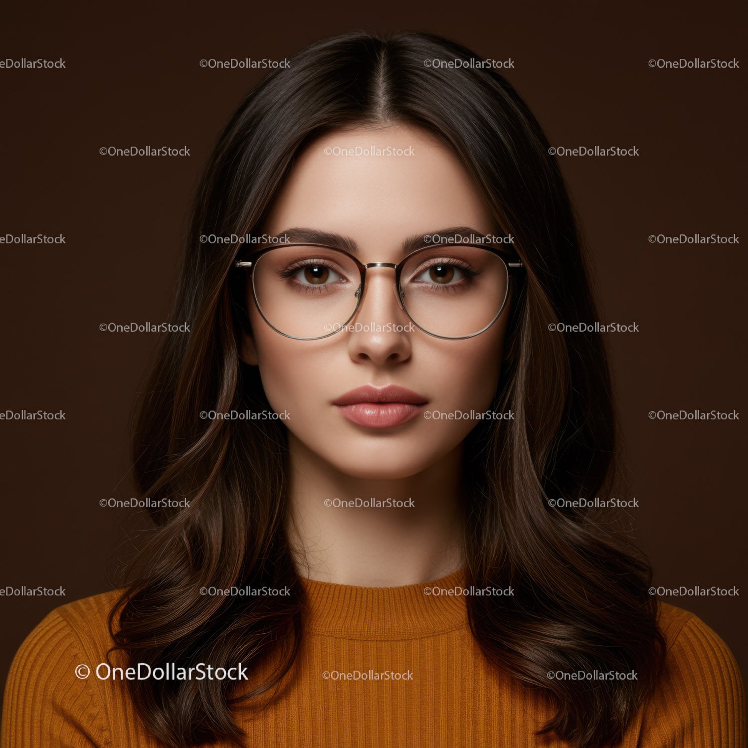 Close-up Portrait of a Stylish Woman Wearing Glasses with Brown Hair