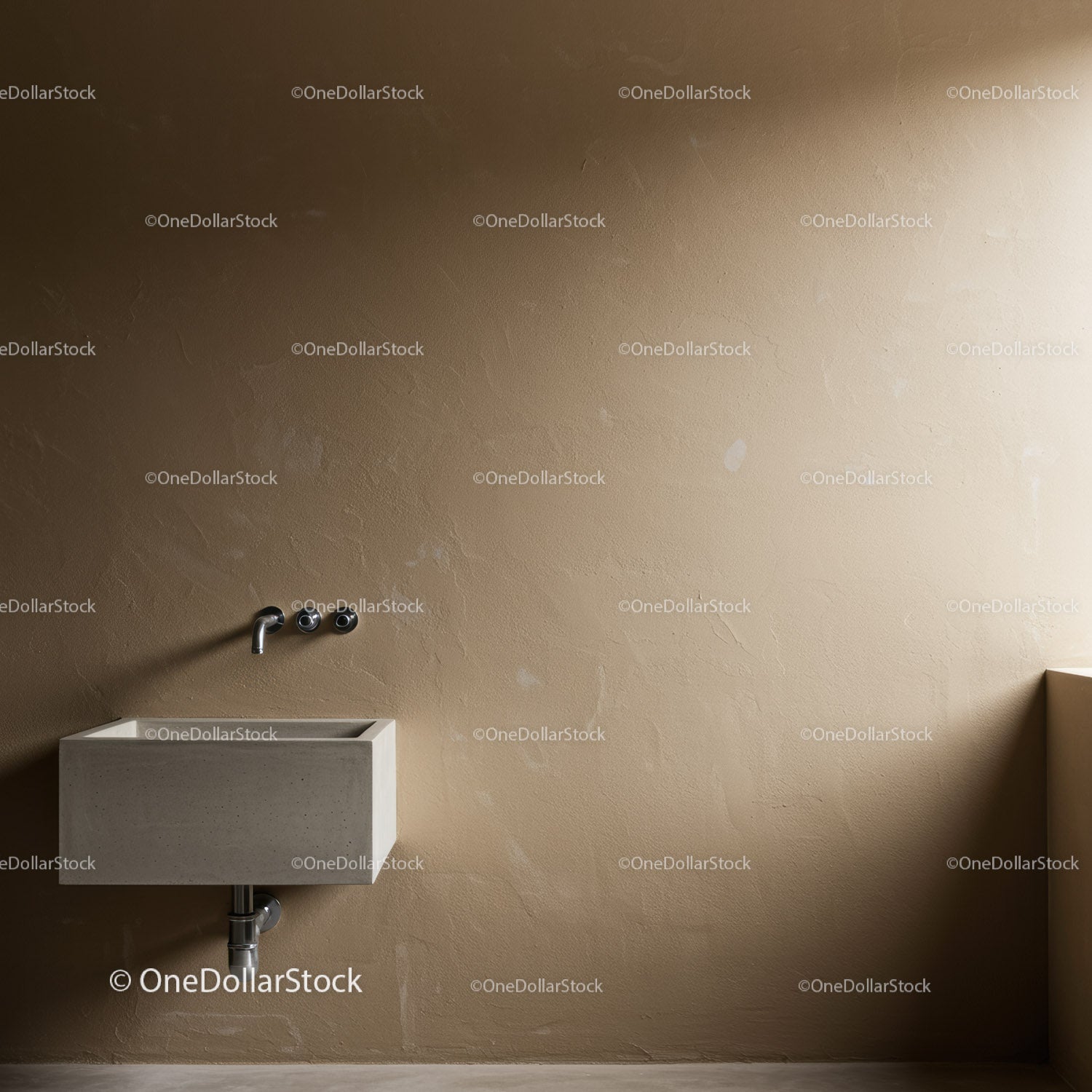 Minimalist Modern Wall-Mounted Sink Against Beige Textured Wall