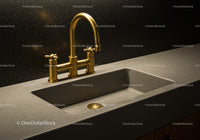 Gold Kitchen Faucet and Modern Sink in Luxury Kitchen Interior